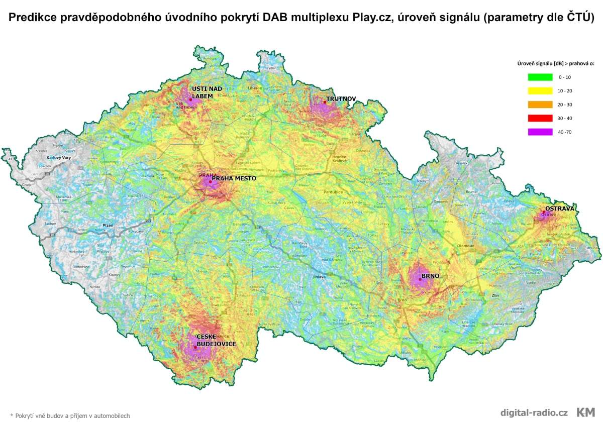 Radio HEY - pokrytí v multipexu DAB+ PLAY.CZ